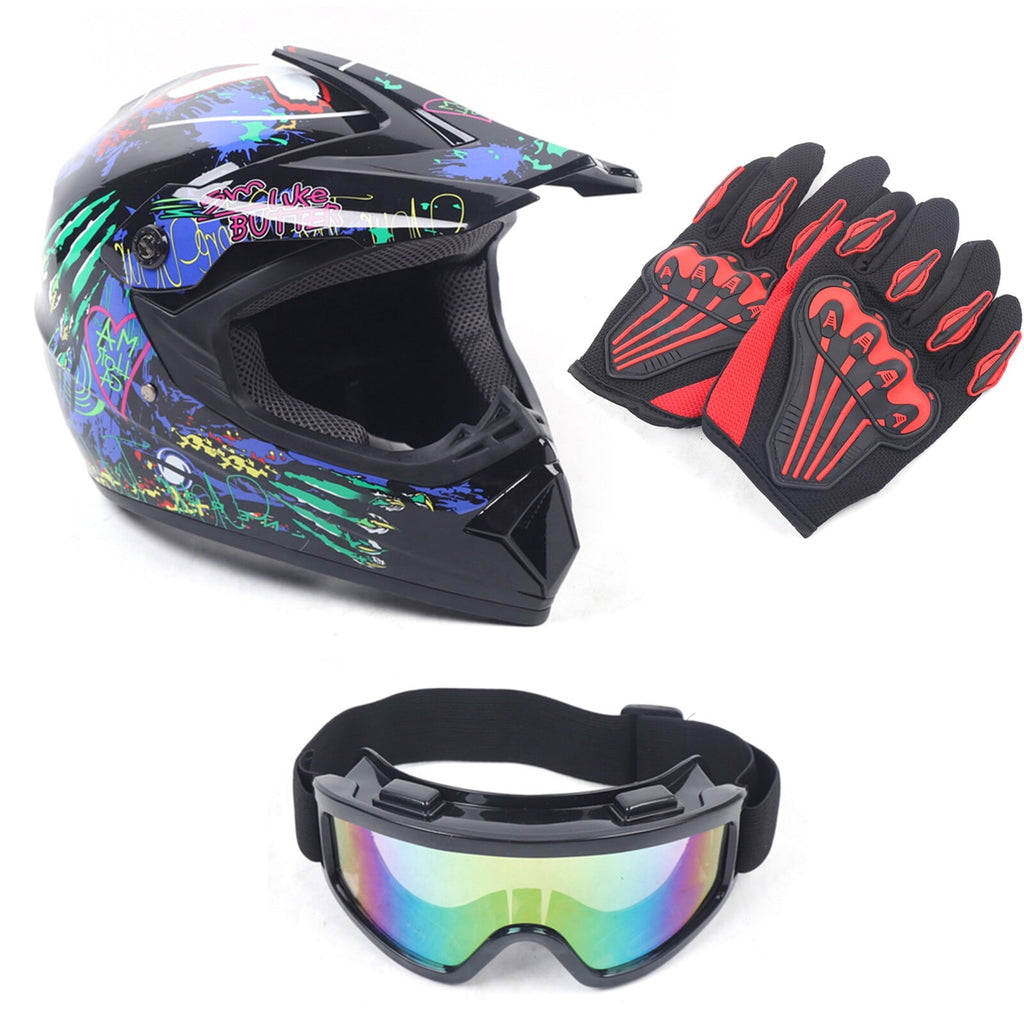 Motorcycle Dirt Bike Helmet with Gloves, Off Road Helmet Set for Unisex, 22.44-22.83in Head Circumference