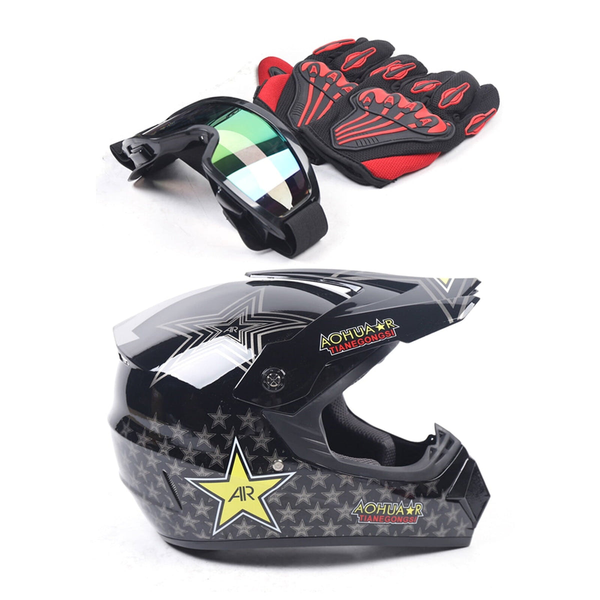 DOT Motorcycle Adult Helmet with Goggles+Gloves Motocross MX ATV Dirt Bike Off-Road Applicable Head Circumference Size 21.65-22.05in M Size