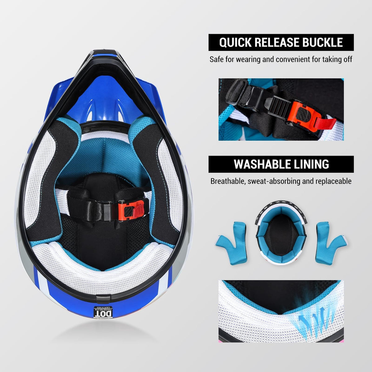 Youth Dirt Bike Helmet DOT Certified - Full Face Motorcycle Helmet for Off-Road, ATV, Street Riding, Includes Adjustable Goggles & Protective Gloves