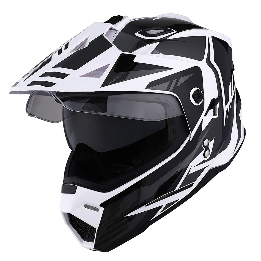 1Storm Adult Motorcycle Motocross Dual Sport Off Road Full Face Dual Visor Helmet F802CLS Matt Black