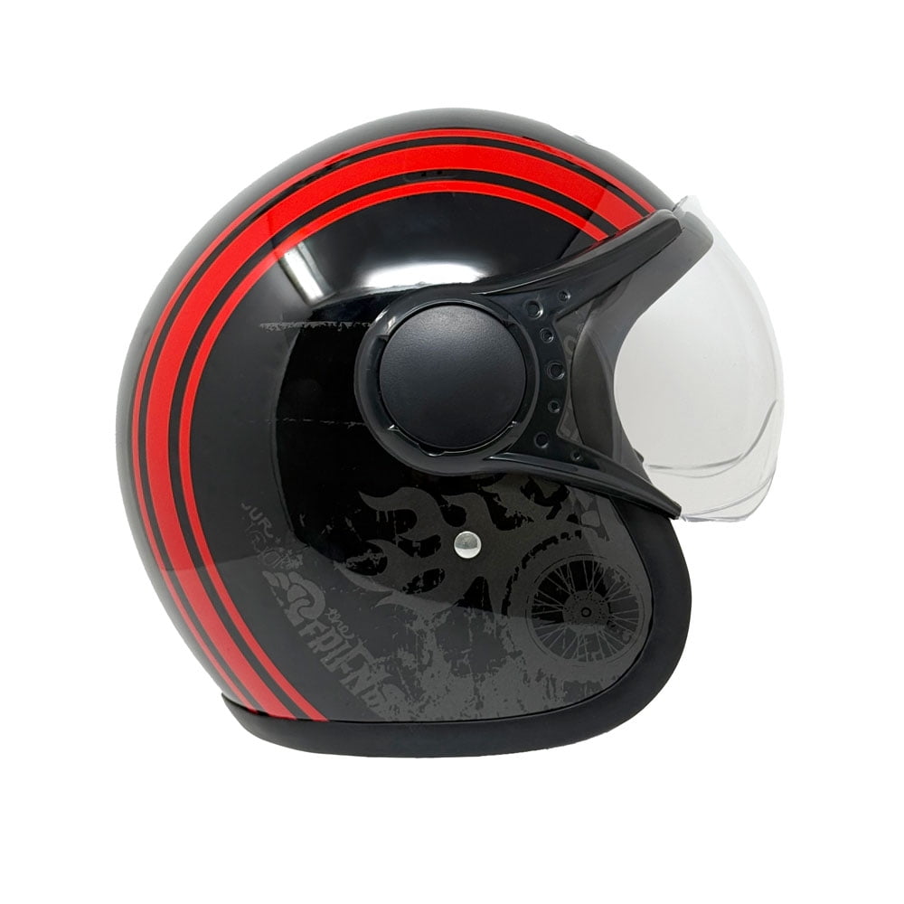 MMG Adult Motorcycle Helmet, Open Face Flip Up Visor DOT - Black/Red Graph (Medium)