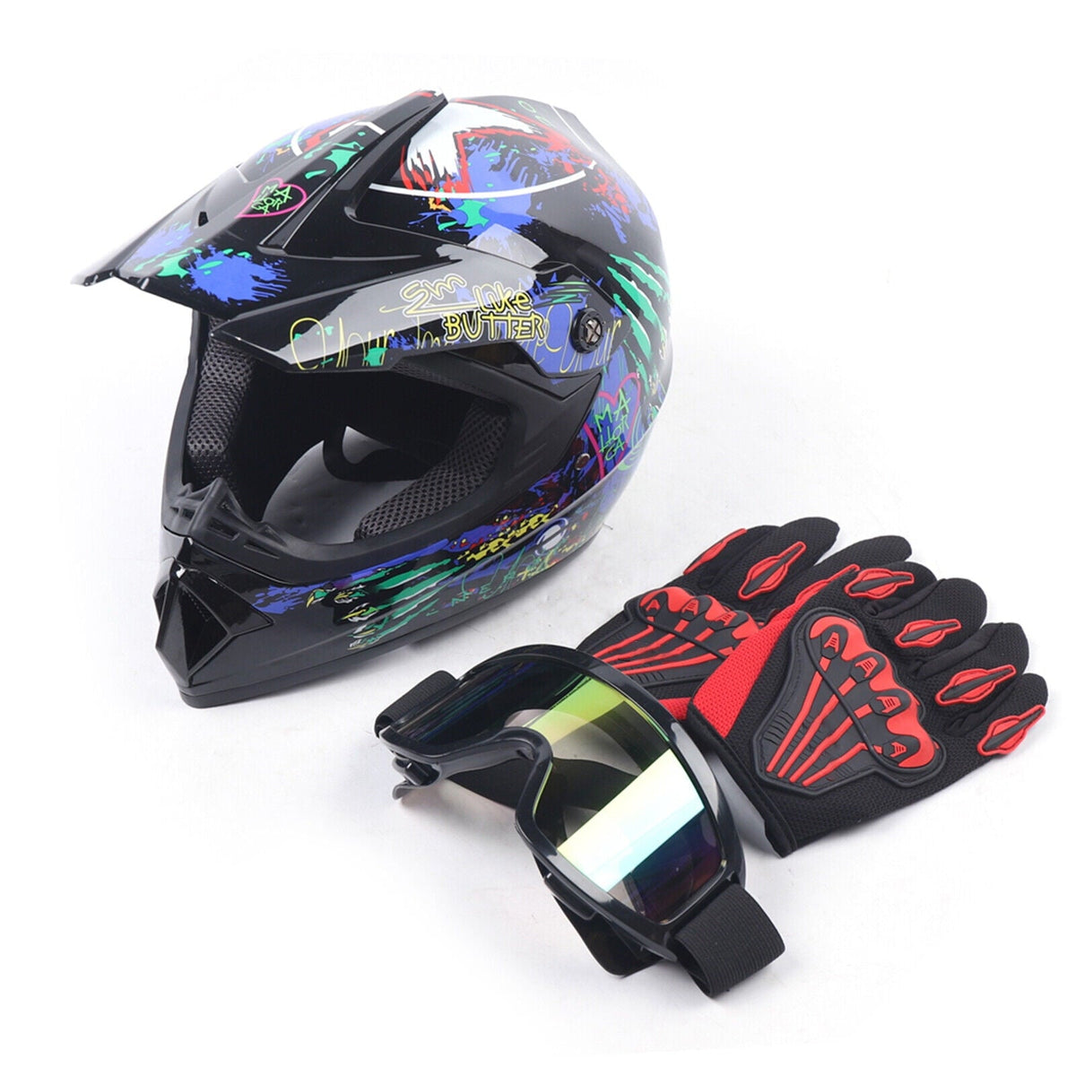 Youth Offroad Gear Combo Black ABS Plastic Matte Motocross Impact Resistant Helmet