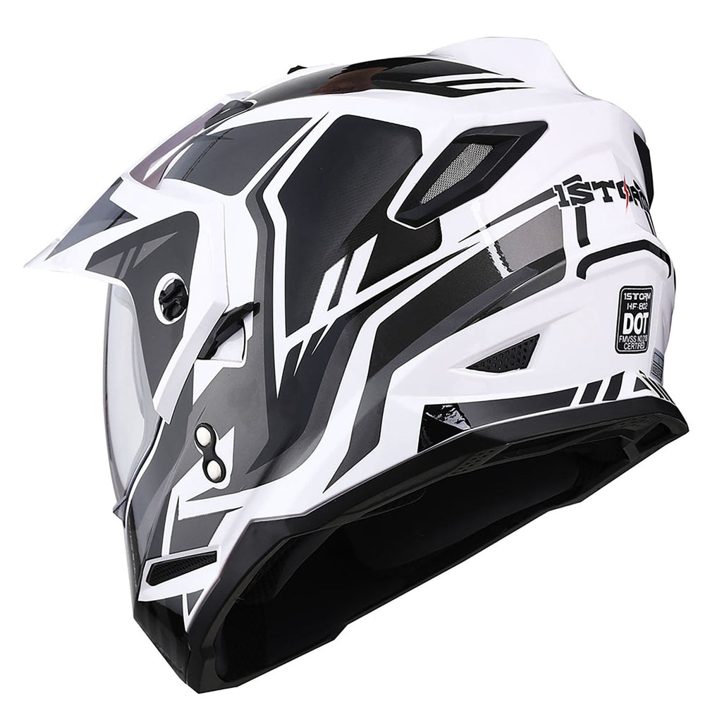 1Storm Dual Sport Motorcycle Motocross Off Road Full Face Helmet Dual Visor HF802 Matt Black + Motorcycle Bluetooth Headset