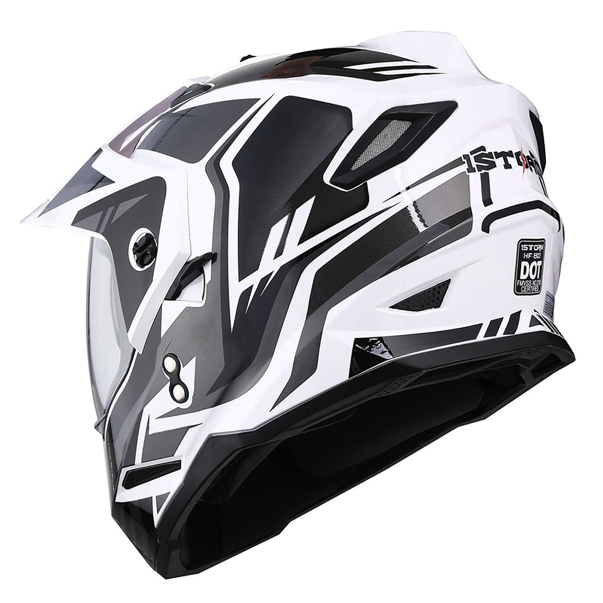 1Storm Dual Sport Motorcycle Motocross Off Road Full Face Helmet Dual Visor HF802 Matt Black + Motorcycle Bluetooth Headset