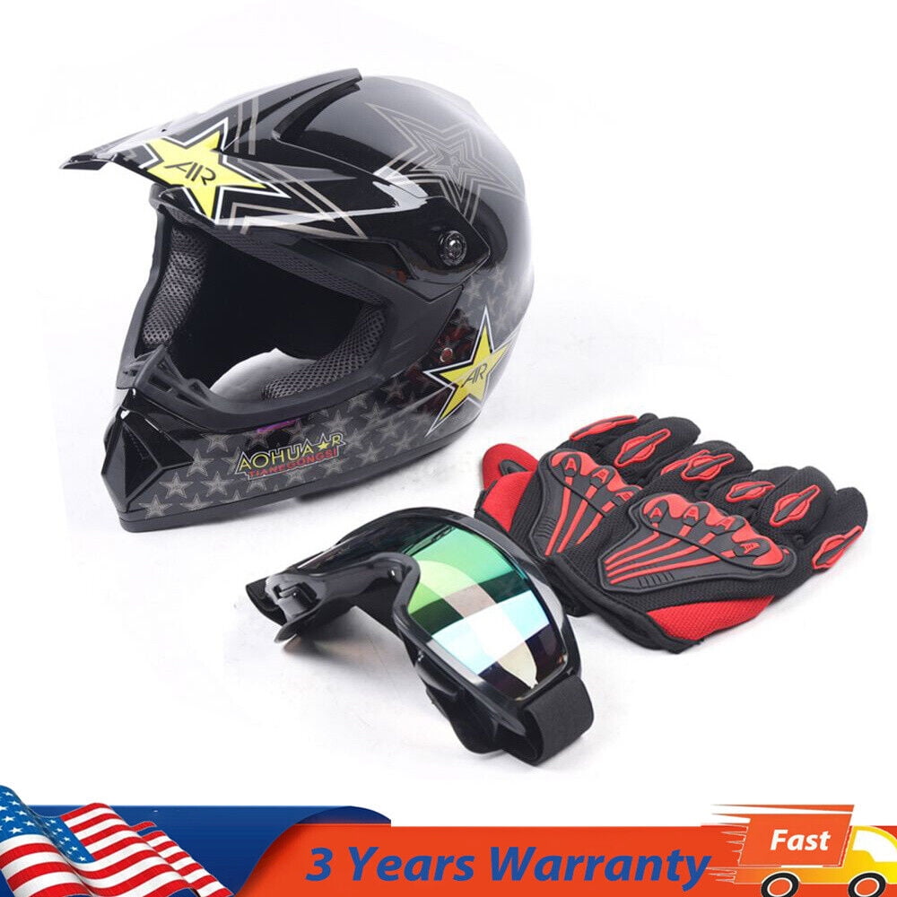 DOT Adult ATV Motocross Dirt Bike Motorcycle Off-Road Helmet w/ Goggles Gloves
