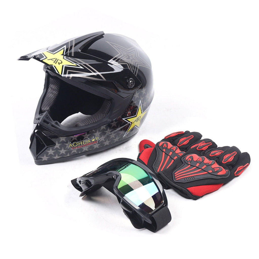 DOT Adult ATV Motocross Dirt Bike Motorcycle Off-Road Helmet w/ Goggles Gloves