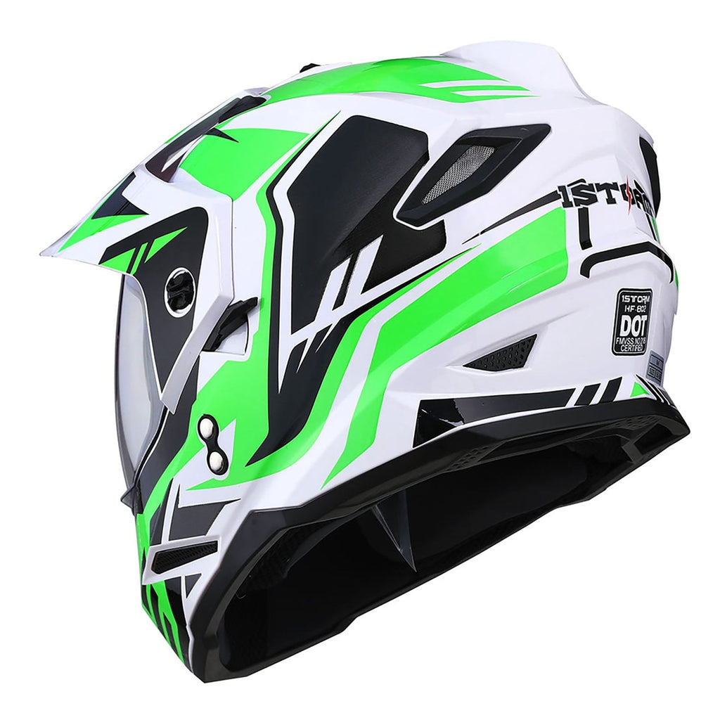 1Storm Adult Motorcycle Motocross Dual Sport Off Road Full Face Dual Visor Helmet F802CLS Matt Black